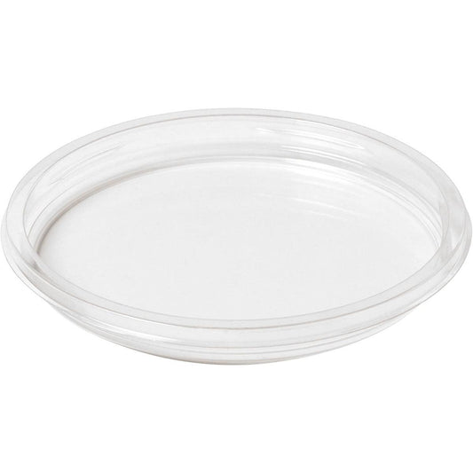 Ein transparenter, flacher Deckel für Deli-Schalen Crystal der Duni GmbH (rPET, 120x120x14 mm, 35 Stück) ist auf weißem Hintergrund abgebildet. Der klare Deckel hat leicht erhöhte Ränder - ideal für die Gastronomie.