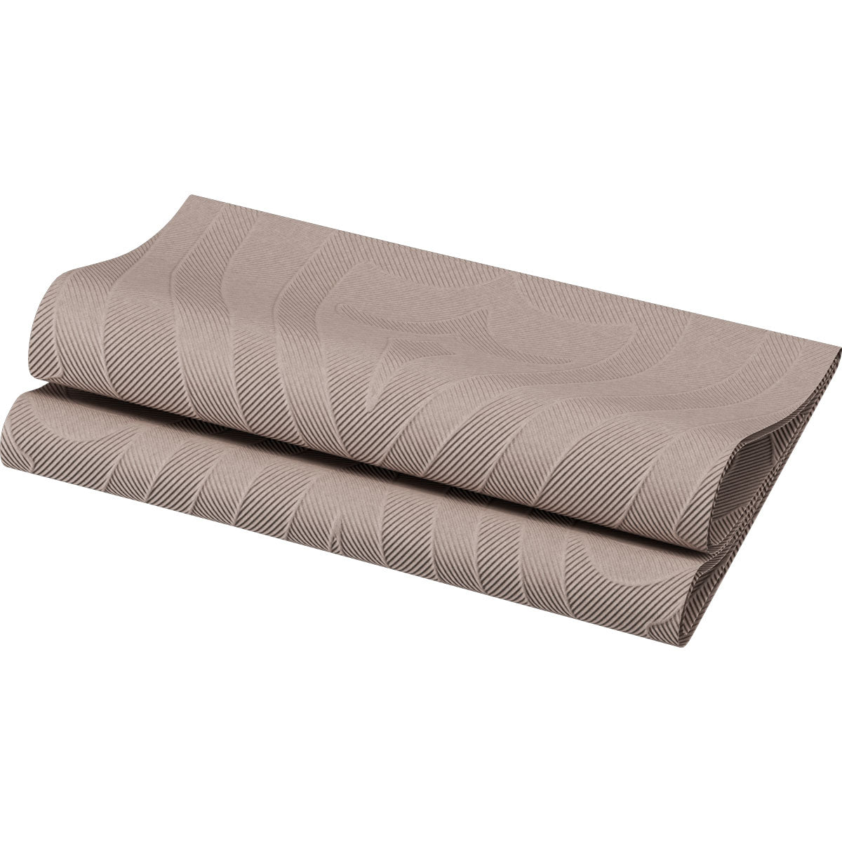 Elegantná servítka 40x40 cm v Lily Greige od Duni GmbH s hnedou štruktúrou a jemne zvlneným, lineárnym vzorom je prezentovaná ako vysokokvalitná stolová dekorácia (balenie s 40 servítkami) na Weiß-Ideal.