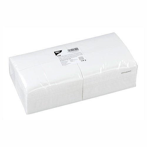 Zapečatený balík PAPSTAR servítok 2-vrstvové, 33x33 cm, biele, s horným preložením (250 kusov) od PAPSTAR GmbH je vybavený čierno-bielou produktovou etiketou a FSC certifikáciou na bielom pozadí.