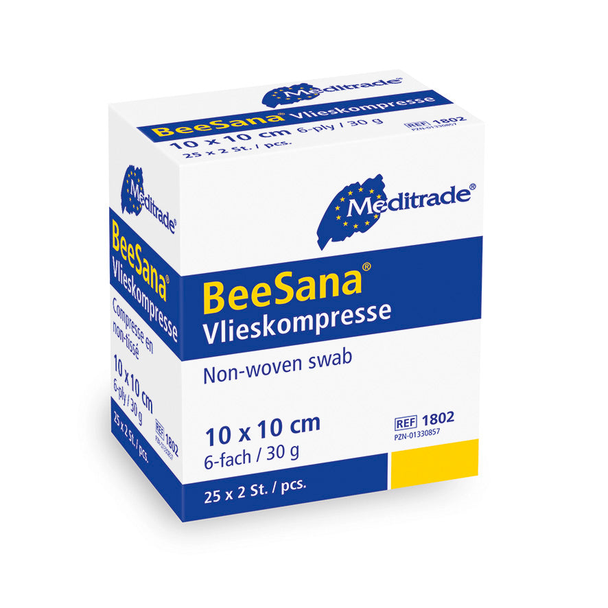 BeeSana® fleecový obklad, sterilný, 6-násobný, 30 g, 10 x 10 cm, 2 kusy | Balenie (50 kusov)