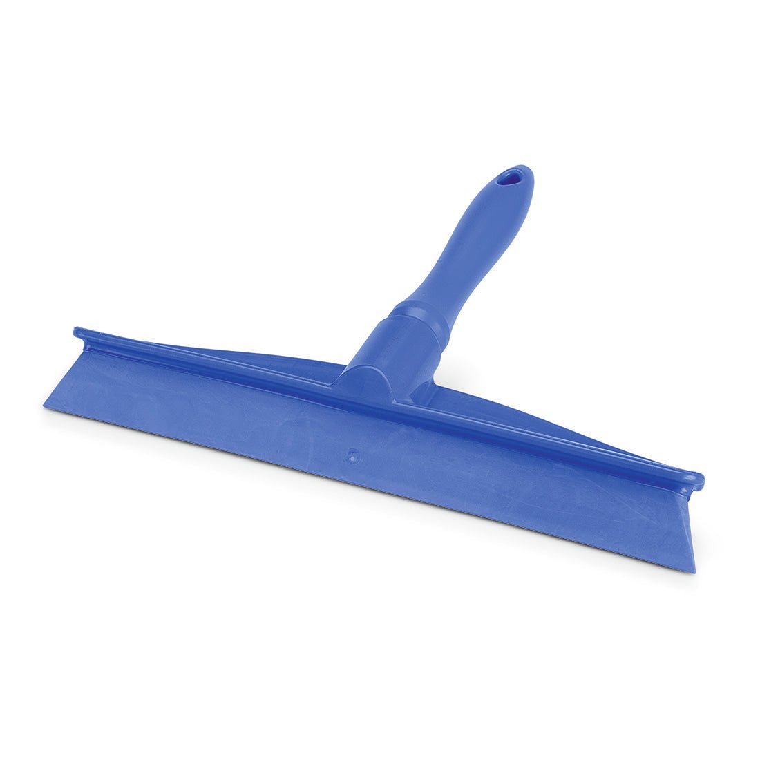 Nölle Profi Brush HACCP Monoblock stierka 30 cm s rukoväťou PP/TPE od Nölle Profi Brush Bürsten- & Pinseltechnik e.K. je modrá plastová stierka so širokým gumeným listom a otvorom na zavesenie, zobrazená na bielom pozadí.