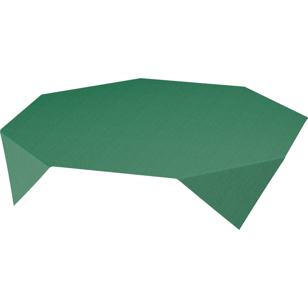 Geometrický stôl s nepravidelnou, polygonálnou doskou a šikmými nohami v loveckej zelenej, zhora na bielom pozadí - ideálny na prezentáciu Dunisilk obrusov 84x84 cm v loveckej zelenej od Duni GmbH (balenie po 100, prémiová kvalita).