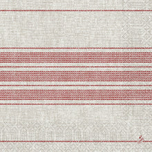 Die Duni GmbH Zelltuchservietten 40 x 40 cm 3-lagig, 1/4 Falz in Cocina bordeaux kommen in einer Packung mit 250 Stück und zeichnen sich durch eine strukturierte Optik mit roten Querstreifen und einem genähten roten Detail aus.