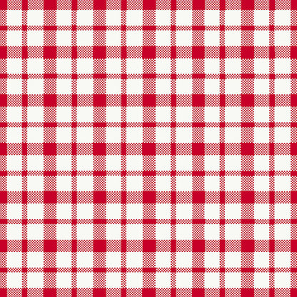 Ein rot-weißes Karo mit gleichmäßig verlaufenden Linien bildet Quadrate und Rechtecke auf diesen hochwertigen Dunisoft-Servietten 40 x 40 cm 1/4 Falz der Duni GmbH.