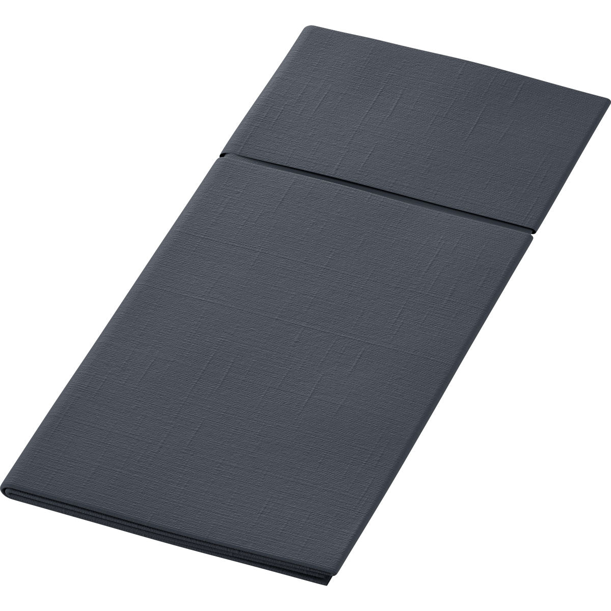 Čisto zložené Duniletto 480 x 400 mm paspart od Duni GmbH v tmavosivej farbe so štruktúrovaným povrchom a viditeľnými záhybmi, zobrazené na jednoduchom bielom pozadí - ideálne vrecko na príbor a štýlový stolový doplnok pre každý prestretý stôl.
