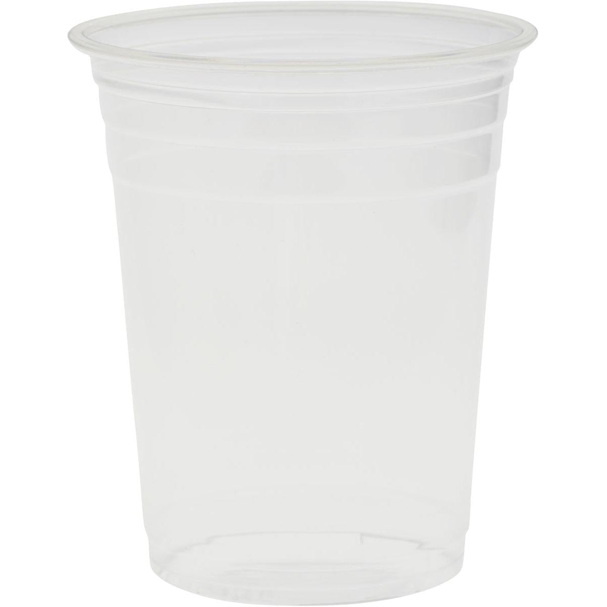 Šálka Crystal Transparent od spoločnosti Duni GmbH, vyrobená z vysokokvalitných materiálov s mierne rozšíreným okrajom, stojí prázdna pred jednoduchým bielym pozadím.