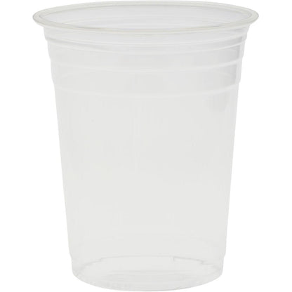 Šálka Crystal Transparent od spoločnosti Duni GmbH, vyrobená z vysokokvalitných materiálov s mierne rozšíreným okrajom, stojí prázdna pred jednoduchým bielym pozadím.