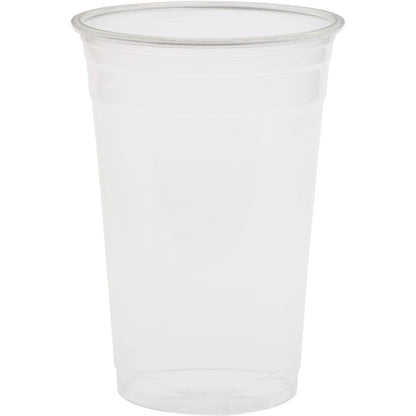 Sklenený pohár Crystal Transparent od spoločnosti Duni GmbH je číry, prázdny plastový pohár s priehľadným vrchnákom, ktorý vyzerá ako elegantné sklo a je zobrazený na jednoduchom bielom pozadí.
