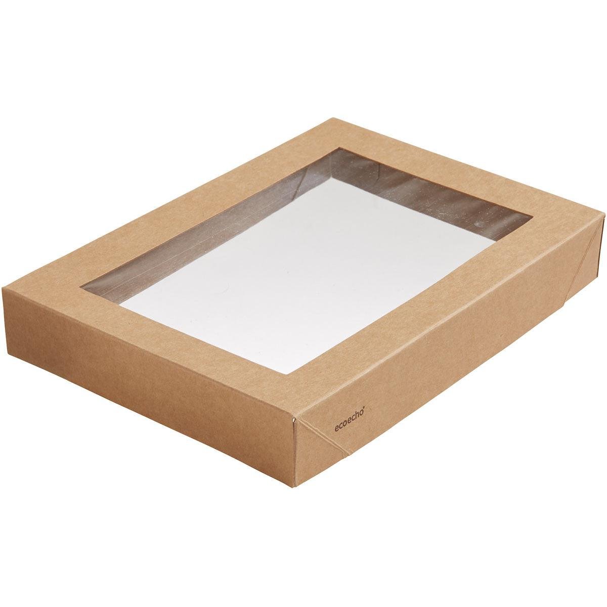 Viking Brick veko s PLA oknom od Duni GmbH je jednoduchá, obdĺžniková hnedá kartónová škatuľka (200x140x30 mm) s priehľadným PLA oknom a malým štítkom "ecocraft" v jednom rohu; balenie obsahuje 300 kusov, biologicky odbúrateľné.