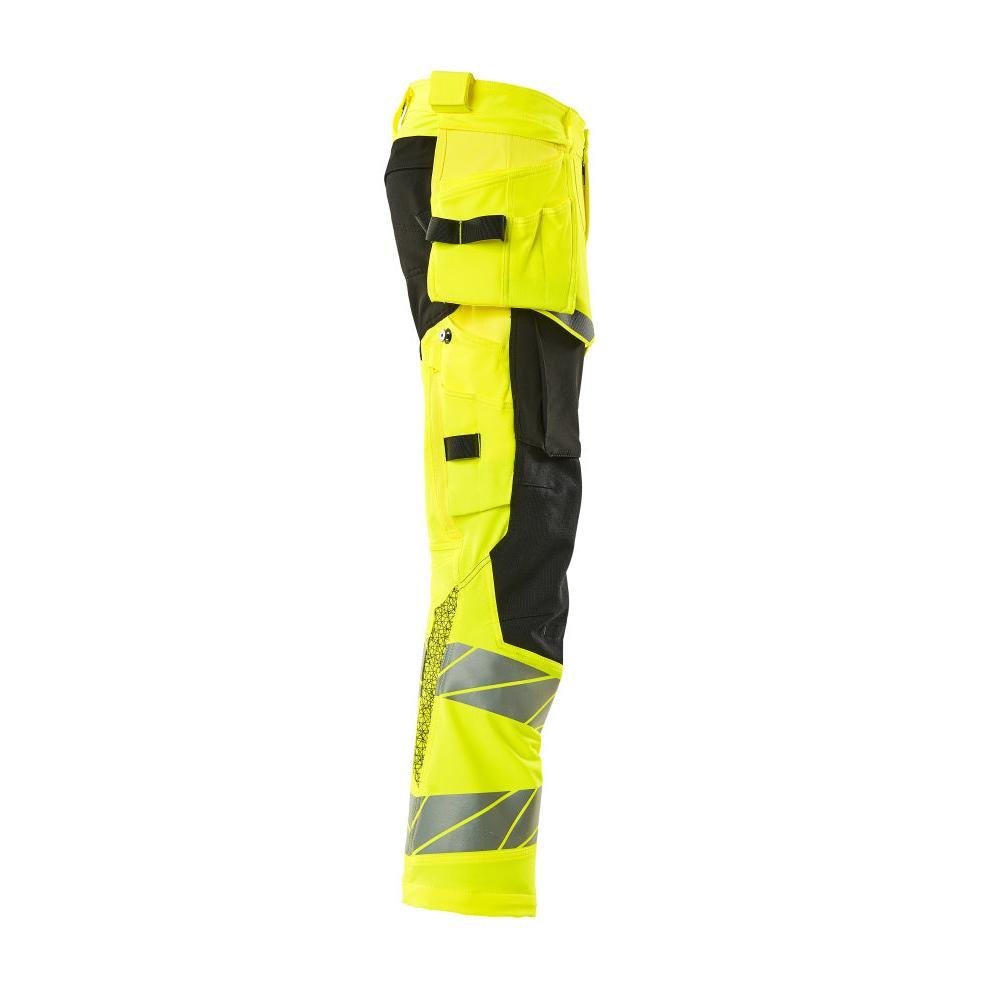 Nohavice s vreckami na zavesenie, nohavice ULTIMATE STRETCH, hi-vis žlto/čierne