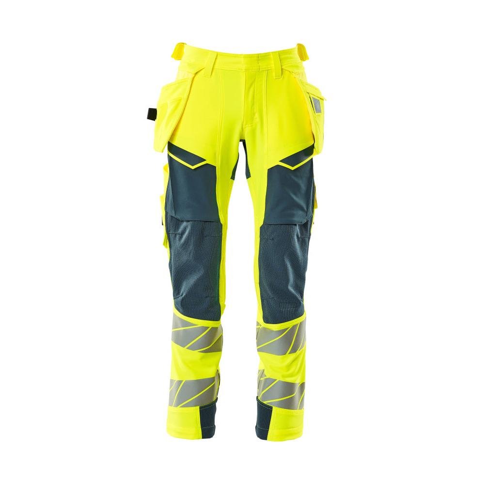 Nohavice s vreckami na zavesenie, nohavice ULTIMATE STRETCH, hi-vis žltá/tmavá petrolejová
