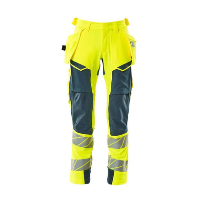 Nohavice s vreckami na zavesenie, nohavice ULTIMATE STRETCH, hi-vis žltá/tmavá petrolejová