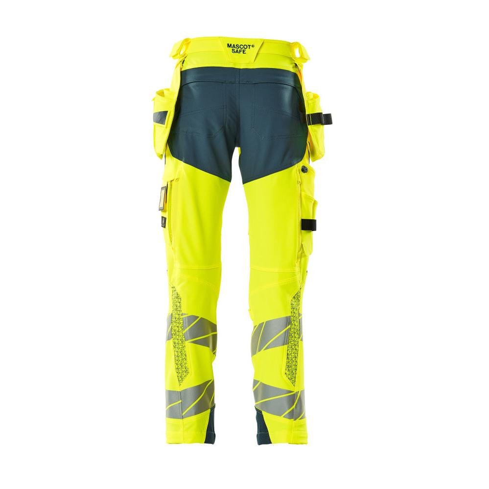 Nohavice s vreckami na zavesenie, nohavice ULTIMATE STRETCH, hi-vis žltá/tmavá petrolejová
