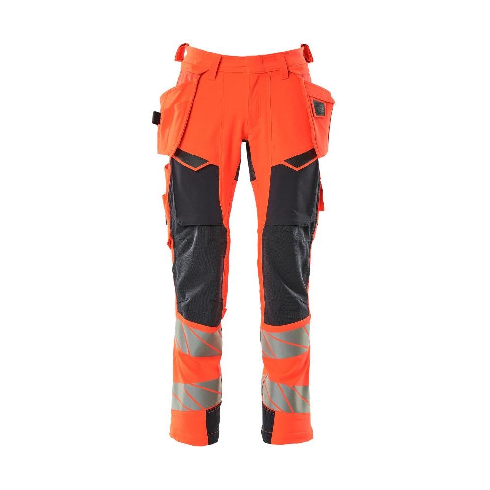 Nohavice s vreckami na zavesenie, nohavice ULTIMATE STRETCH, Hi-vis červená/čierno-modrá