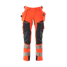 Nohavice s vreckami na zavesenie, nohavice ULTIMATE STRETCH, Hi-vis červená/čierno-modrá
