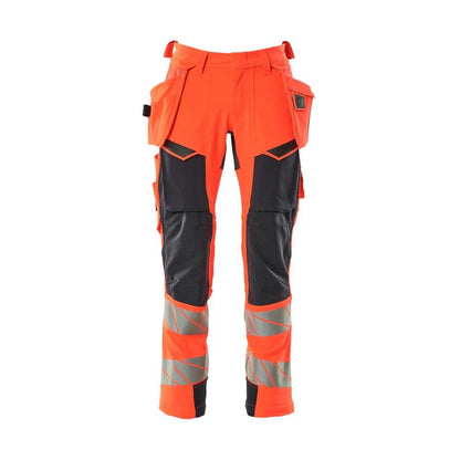 Nohavice s vreckami na zavesenie, nohavice ULTIMATE STRETCH, Hi-vis červená/čierno-modrá
