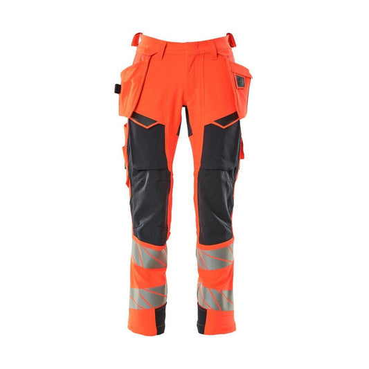 Nohavice s vreckami na zavesenie, nohavice ULTIMATE STRETCH, Hi-vis červená/čierno-modrá