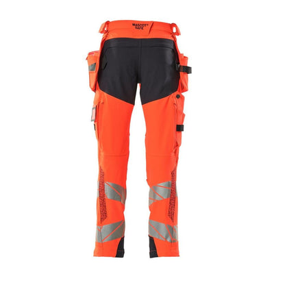 Nohavice s vreckami na zavesenie, nohavice ULTIMATE STRETCH, Hi-vis červená/čierno-modrá