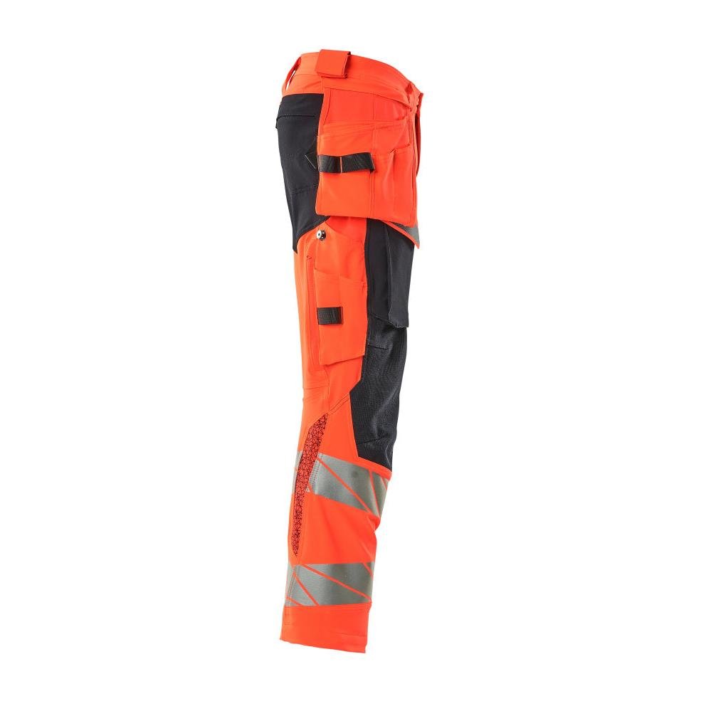 Nohavice s vreckami na zavesenie, nohavice ULTIMATE STRETCH, Hi-vis červená/čierno-modrá
