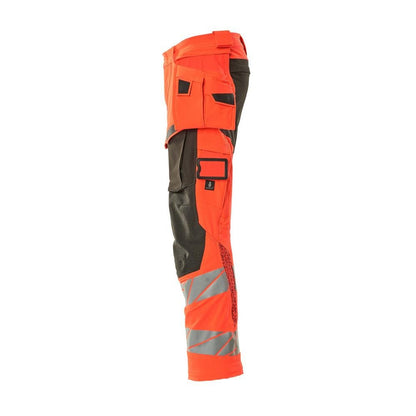 Nohavice s vreckami na zavesenie, nohavice ULTIMATE STRETCH, hi-vis červená/tmavá antracitová