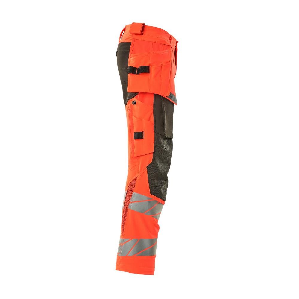 Nohavice s vreckami na zavesenie, nohavice ULTIMATE STRETCH, hi-vis červená/tmavá antracitová