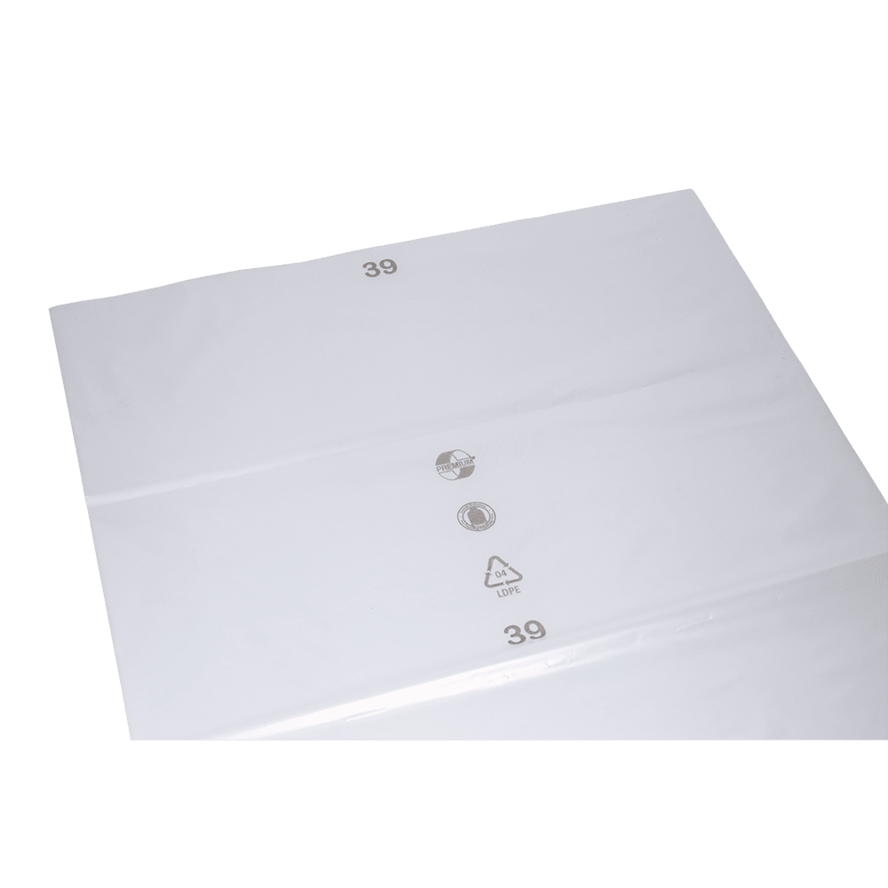 Priehľadná platňa EMIL DEISS KG (model DEISS 19101, 700x1100x0,1 mm) leží plocho na bielom pozadí a je potlačená sivými recyklačnými symbolmi a číslom 39.