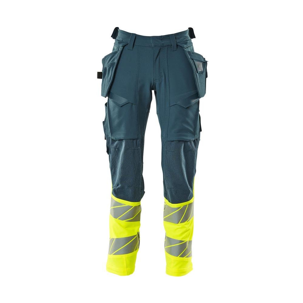 Nohavice s vreckami na zavesenie, nohavice ULTIMATE STRETCH, tmavo petrolejová/hi-vis žltá
