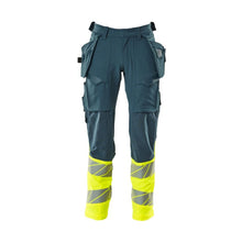 Nohavice s vreckami na zavesenie, nohavice ULTIMATE STRETCH, tmavo petrolejová/hi-vis žltá