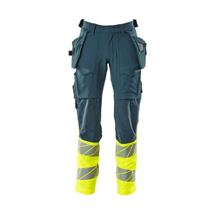 Nohavice s vreckami na zavesenie, nohavice ULTIMATE STRETCH, tmavo petrolejová/hi-vis žltá