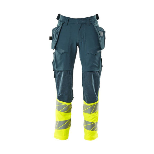 Nohavice s vreckami na zavesenie, nohavice ULTIMATE STRETCH, tmavo petrolejová/hi-vis žltá