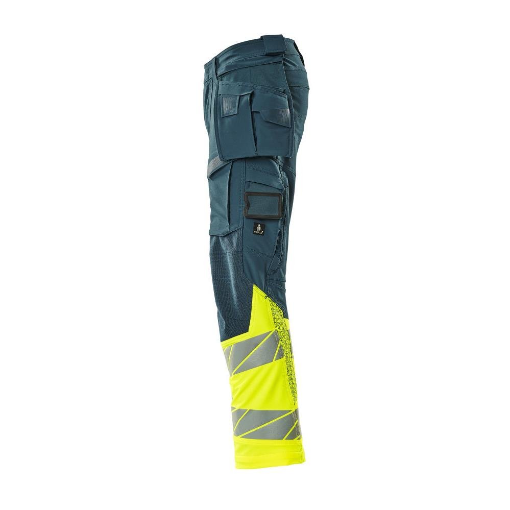 Nohavice s vreckami na zavesenie, nohavice ULTIMATE STRETCH, tmavo petrolejová/hi-vis žltá