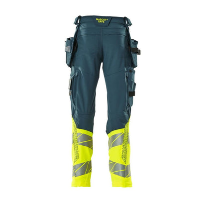 Nohavice s vreckami na zavesenie, nohavice ULTIMATE STRETCH, tmavo petrolejová/hi-vis žltá