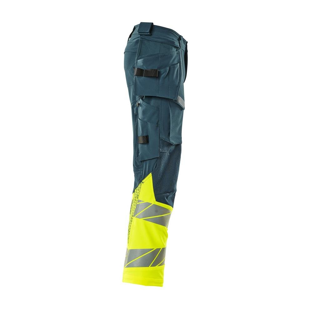 Nohavice s vreckami na zavesenie, nohavice ULTIMATE STRETCH, tmavo petrolejová/hi-vis žltá