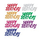 PAPSTAR Dekoračné konfety "Happy Birthday" farebná fólia (15 g vrecko) ukazuje výrazné, farebné znaky - červená, strieborná, žltá, zelená, ružová, fialová, modrá - na bielom pozadí. Perfektné pre stolové dekorácie na narodeniny.