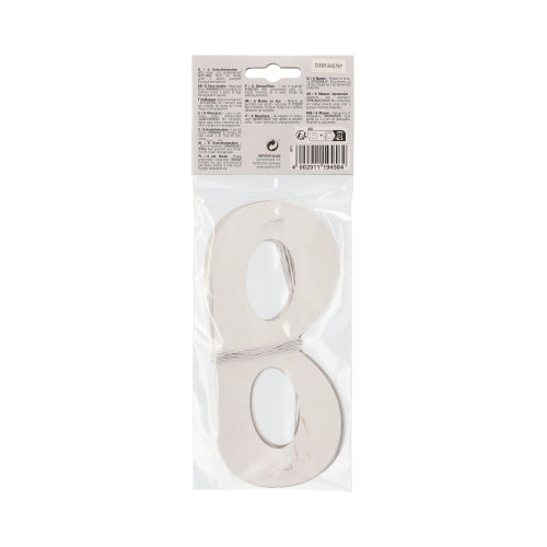 Eine Packung mit silberfarbenen Metallic-Zahlenausschnitten wird in einem durchsichtigen Plastikbeutel mit einem Kartonkopf versiegelt, ähnlich wie bei PAPSTAR GmbH Gesichtsmasken "Metallic" farbig sortiert, Beutel (6 Stück), und enthält eine Produktinformation und einen Barcode.