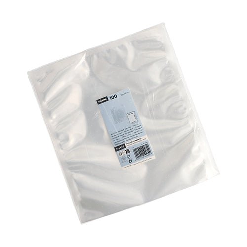 Balíček so 100 priehľadnými Starpak zatavovacími vreckami (40 x 30 cm, PA/PE) je dodávaný v balení s bielo-modrou etiketou, ktorá obsahuje informácie o produkte, čiarový kód a obrázok vákuového potravinového vrecka.