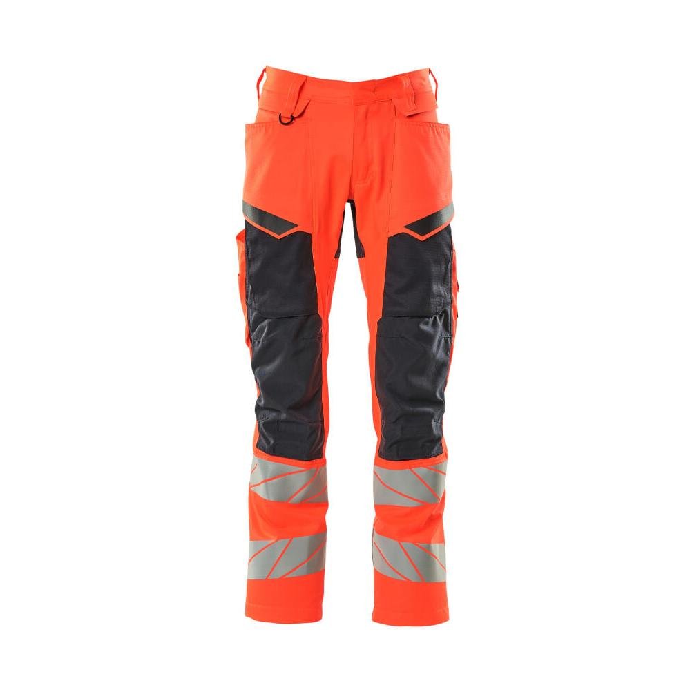 Nohavice s vreckami na kolenách, nohavice so strečovými vložkami, hi-vis červená/čierno-modrá