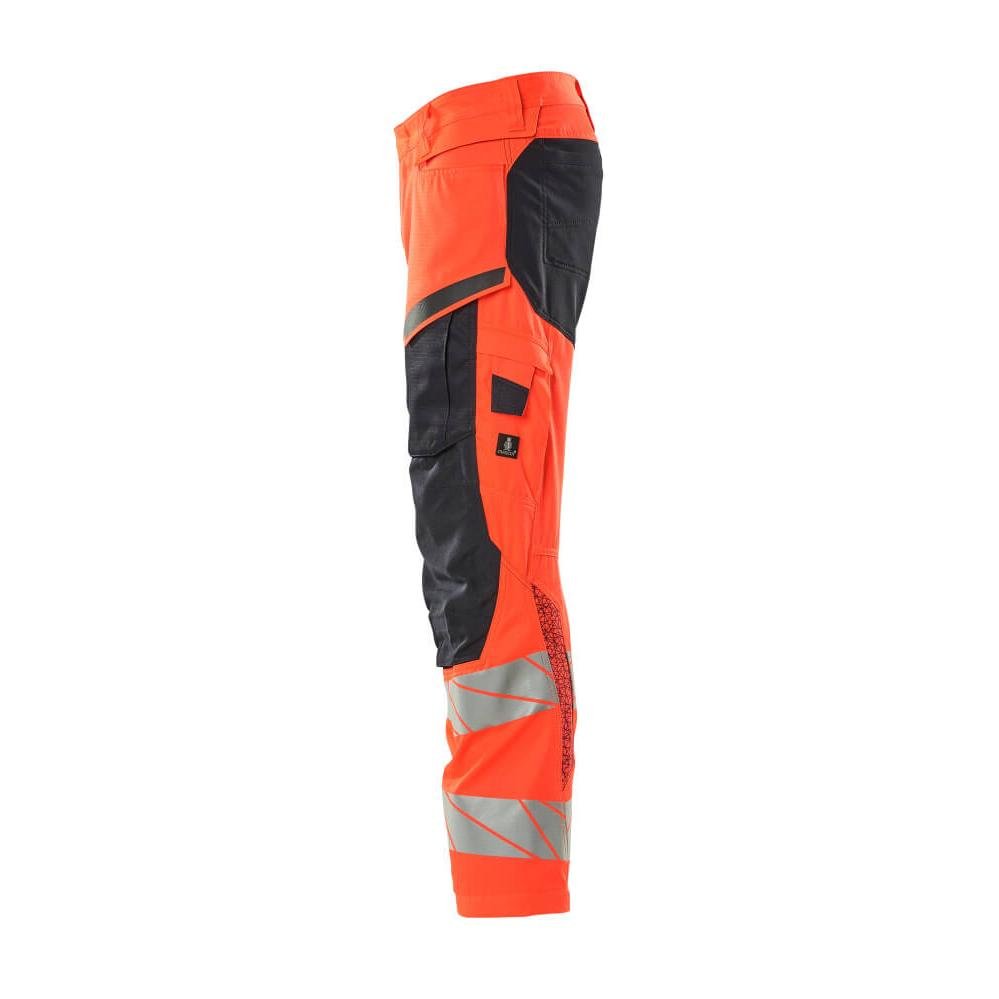 Nohavice s vreckami na kolenách, nohavice so strečovými vložkami, hi-vis červená/čierno-modrá