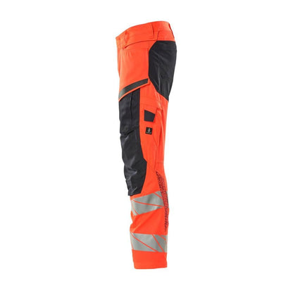 Nohavice s vreckami na kolenách, nohavice so strečovými vložkami, hi-vis červená/čierno-modrá