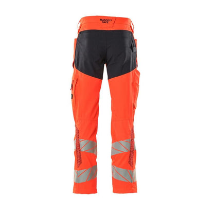 Nohavice s vreckami na kolenách, nohavice so strečovými vložkami, hi-vis červená/čierno-modrá