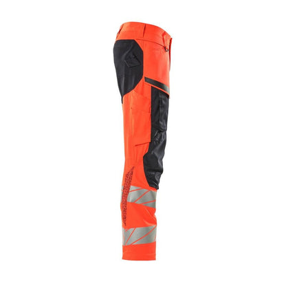 Nohavice s vreckami na kolenách, nohavice so strečovými vložkami, hi-vis červená/čierno-modrá
