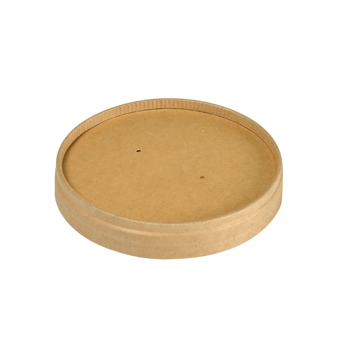 Okrúhly, hnedý FSC/PLA kartónový vrchnák (90x90x16 mm) s ľahkým okrajom a dvoma otvormi, navrhnutý spoločnosťou Duni GmbH, vhodný pre pohár Ronda SHORT 240/360 ml. Balenie: 25 kusov.