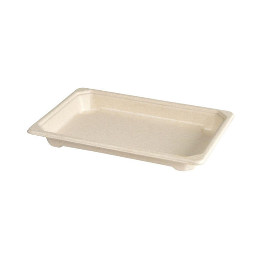Das Duni GmbH Bagasse Sushi Tablett braun, klein (335 ml, 184x128x22 mm) ist rechteckig mit erhöhtem Rand, kompostierbar und ideal für den nachhaltigen Sushi Take-Away. Verkauft in Packungen zu 100 Stück.