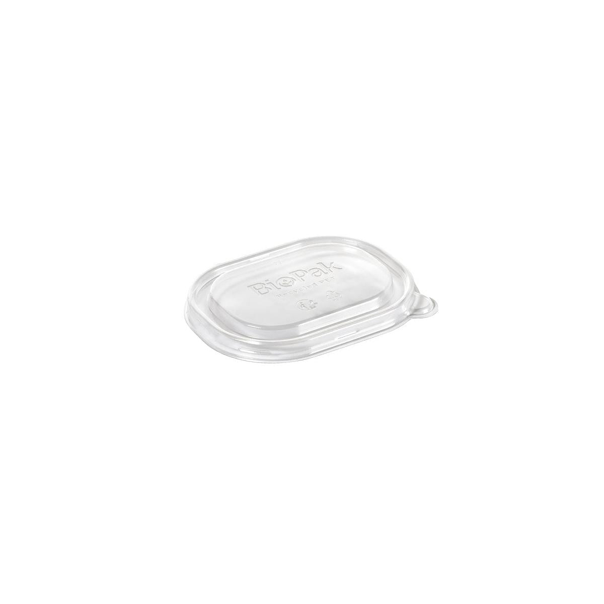 Priehľadné, obdĺžnikové rPET veko (BRICK MINI 150/250 ml, 113x86x11 mm) z recyklovaného PET od spoločnosti Duni GmbH, zobrazené na bielom pozadí. Balenie obsahuje 50 kusov.