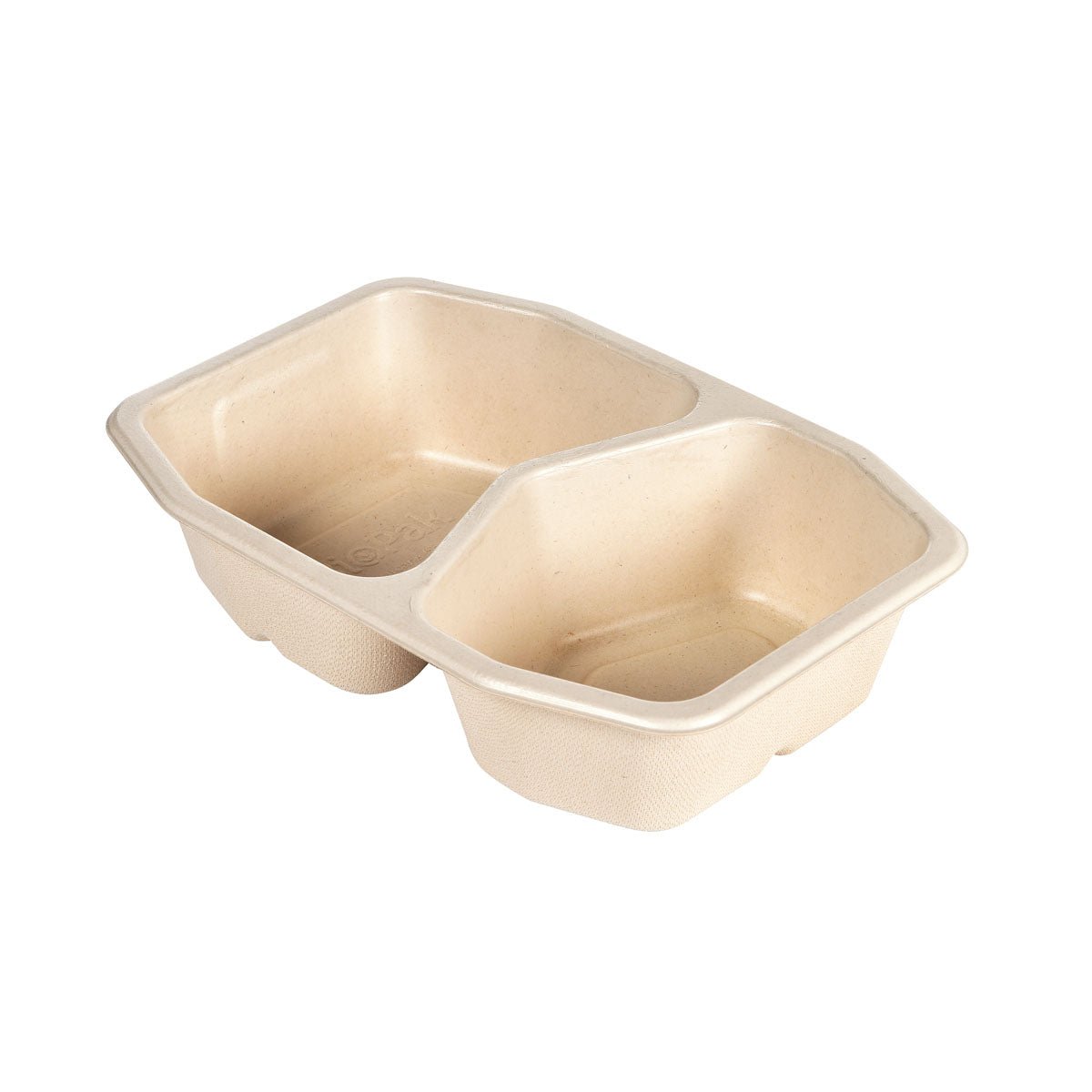 Béžový HMR Fibretray/PLA 2-comp, 215x148x50 mm od Duni GmbH z potiahnutej bagasy. S dvoma priehradkami, skosenými stranami a zaoblenými rohmi pre pohodlné vydávanie jedál - ekologické jednorazové balenie (balenie: 320 kusov).