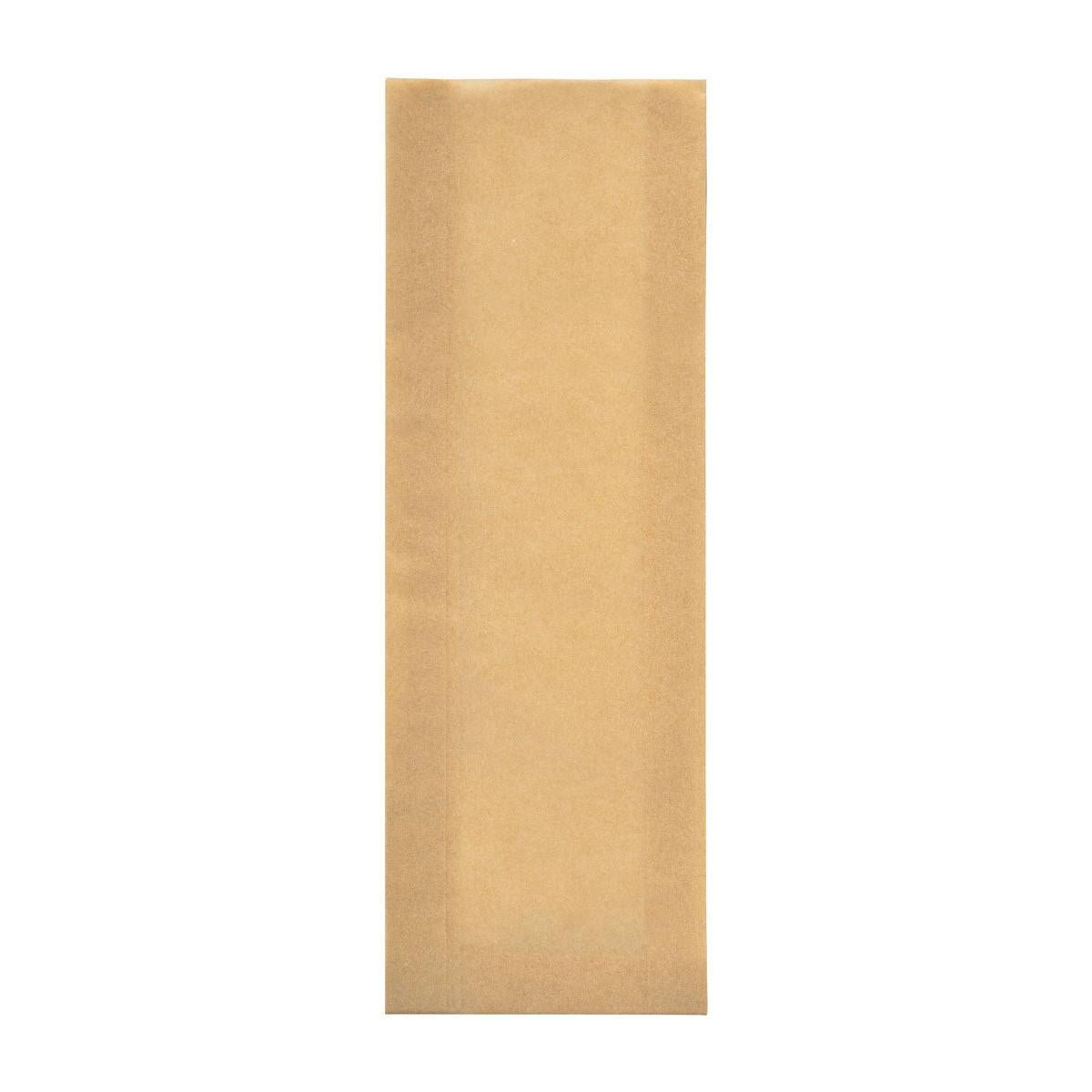 Obdĺžniková, hnedá papierová taška Ovenbag tall (105x40x320) od Duni GmbH je zobrazená nepoužitá na bielom pozadí. Taška z potiahnutého papiera má hladký povrch bez rukovätí alebo značky. Predáva sa v baleniach po 600 kusov.