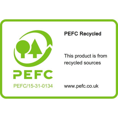 Etiketa PEFC Recycled na Post-it® Recycling Notes od 3M Deutschland GmbH (76x76 mm, 100 listov, 100 % PEFC) ukazuje logo šípky a stromu, PEFC Recycled, certifikačné číslo a www.pefc.co.uk ako dôkaz recyklovaného pôvodu.