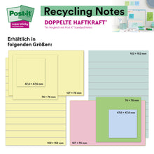 Eine Grafik zeigt 3M Post-it® Super Sticky 100% Recycling Notes, Gelb, liniert, 102 x 152 mm, 45 Blatt pro Block, 4 Blöcke je Packung, PEFC zertifiziert (SGSCH-PEFC-COC-110078) von 3M Deutschland GmbH.