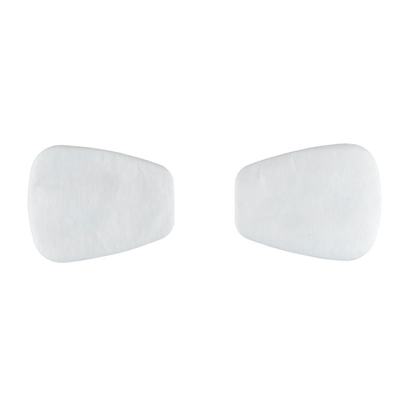 Dva biele, lichobežníkové 3M™ časticové filtre 5925, P2 od 3M Deutschland GmbH sú zobrazené vedľa seba na jednofarebnom bielom pozadí - ideálne pre ochranu pred prachom. Balenie obsahuje 10 párov/balenie (1 kus).