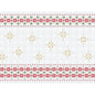 Die Duni GmbH Papier-Tischsets 30x40cm Tradition (Packung 250 Stück) zeigen waagerechte Reihen roter und grüner Blumenmotive und goldener Sternformen auf Weiß - ideal für festlichen Tischschutz oder stilvolle Festtagstafeln.